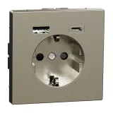 Schneider Electric MTN2367-6050 Розетка с 2xUSB, скрытый монтаж, с заземлением, никель