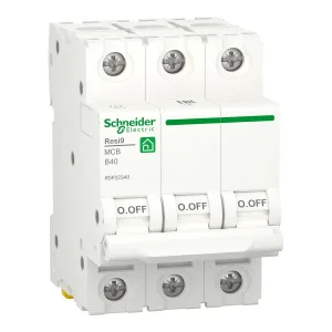 R9F02340 Автоматический выключатель Schneider Electric Resi9, 3 полюса, 40A, тип B, 6kA (ШНАЙДЕР) R9F02340 Автоматический выключатель Schneider Electric Resi9, 3 полюса, 40A, тип B, 6kA (ШНАЙДЕР)